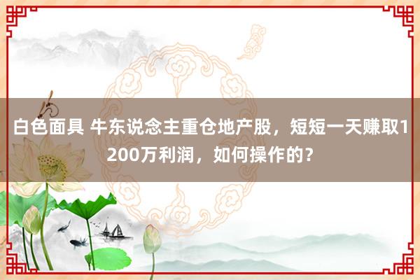 白色面具 牛东说念主重仓地产股，短短一天赚取1200万利润，如何操作的？