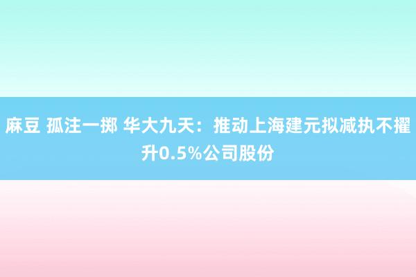 麻豆 孤注一掷 华大九天：推动上海建元拟减执不擢升0.5%公司股份